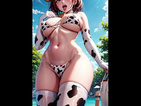 Ahegao Cow Girl bikini public farm