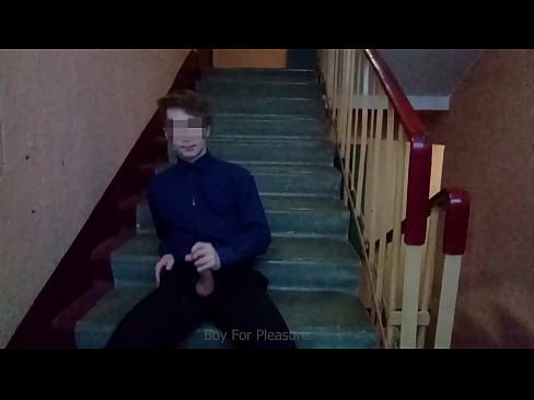 Public jerking off on the stairs after school