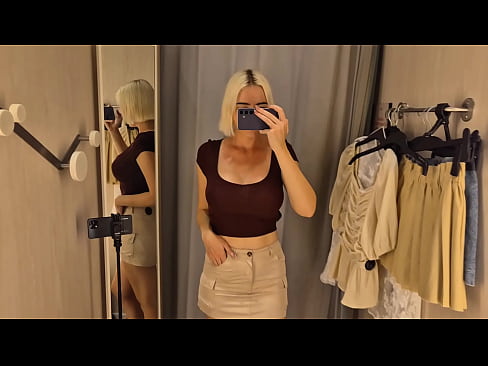 Hot girl flashed her boobs in a public place. Try on haul at the mall.