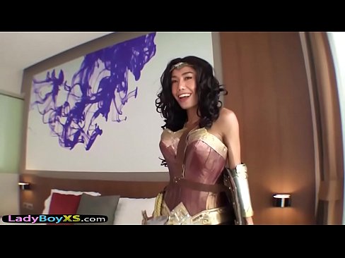 Ladyboy in a Wonder Woman costume gets barebacked hard