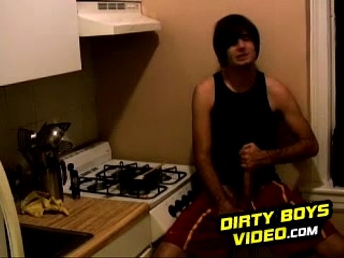 Sweet and horny twink beats his meat in the kitchen