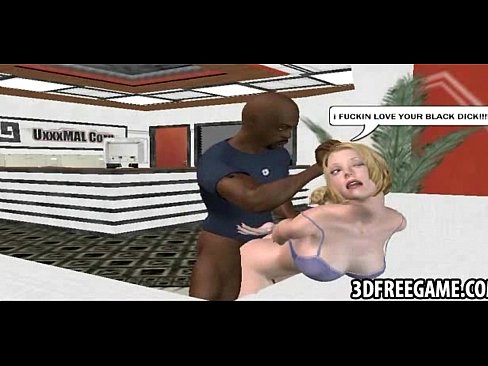 Ebony and white sluts fuck a 3D black guy