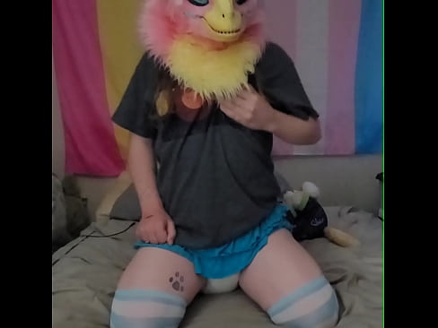 Trans Raptor Fursuiter Wetting Her Diaper And Then Fingering Herself