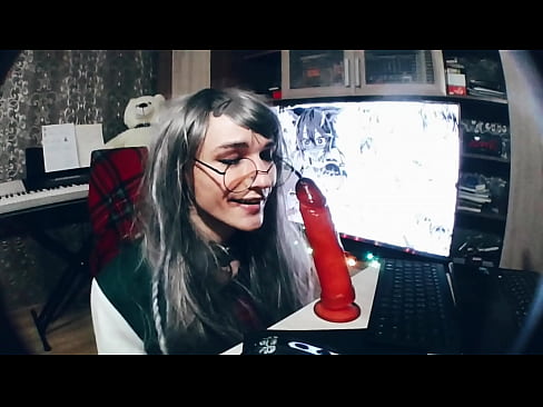 webcam femboy turns into a slut while sucking a dildo
