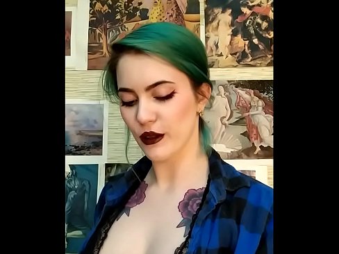 Teen with a dark lipstick plays with the cock