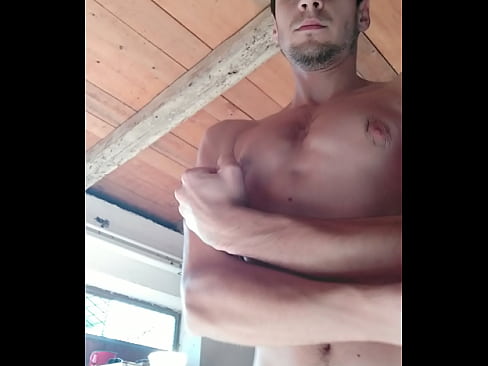 Young fit guy nude flex on camera