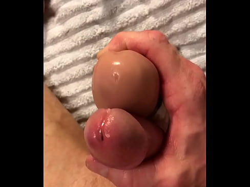 Leaking cock frottage while riding dildo