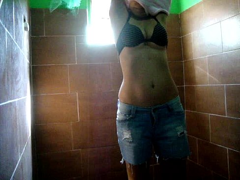 Hot Brazillian girl strip shower