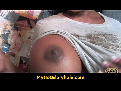 Adorable black chick make a guy happy through a gloryhole 27