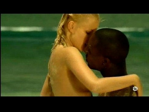 Young blonde white girl with black lover on the beach - Interracial -