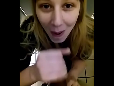 Blonde girl sucking black dick at work in the bathroom on break
