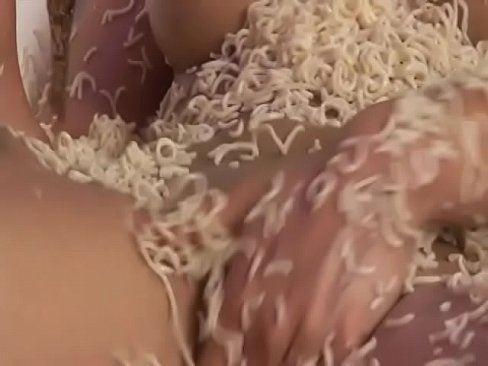Asian cocksucker gets her pussy stuffed with noodles and dick