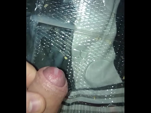 Nice cum in plastic tray after wanking for 4 hours