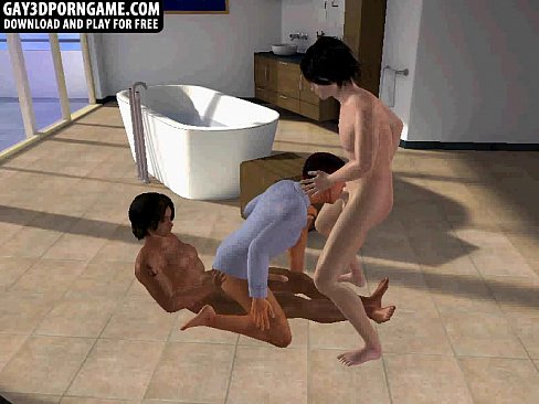 Three hot 3D hunks are sucking and fucking in the bathroom