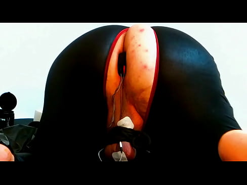 butt plug estim chubby whining fat pig slave with butt plug and electrodes on balls on painful solo torment jolting the ass hole and with highest tens values