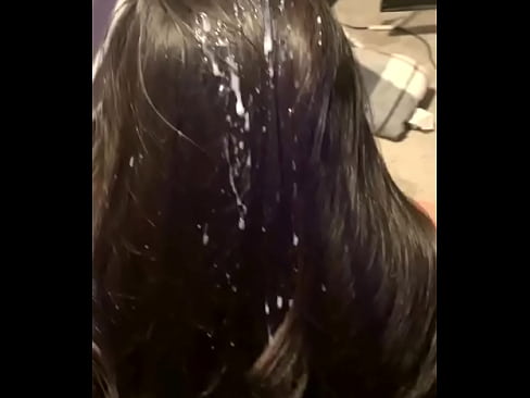 Latina gets a lot of cum in hair