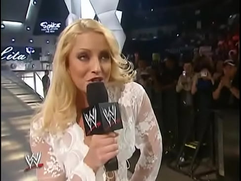 Trish Stratus walking out in white lingerie