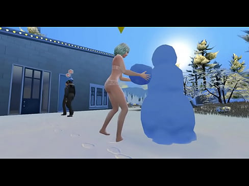 Horny girl in panties makes her own snowman