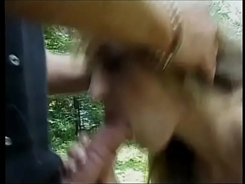 Horny slut teen is sucking cock and swallowing outside