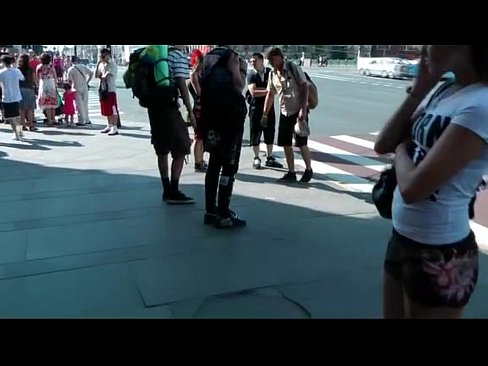 Horny redhead strips in public and fucks