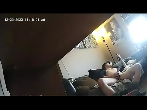 My security camera caught me stroking my 7.5" cock