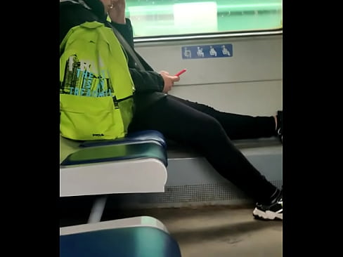 Young guy jerks off in front of another lad in a public train