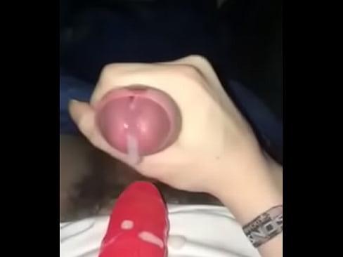 Shooting on red dildo