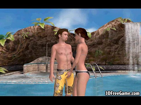 Sexy 3D cartoon babe gets her pussy licked poolside
