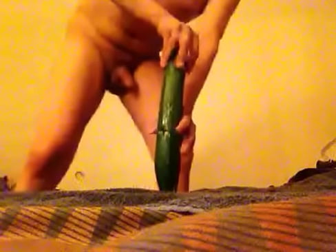 Bi Bottom Takes Huge Cucumber Anal