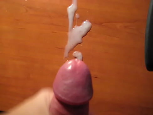 Handjob and big cumshot on table