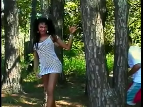 Latina tranny takes tongue and hard dick in her asshole at the wood