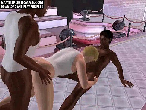 3D hunk gets double teamed by two hot ebony studs