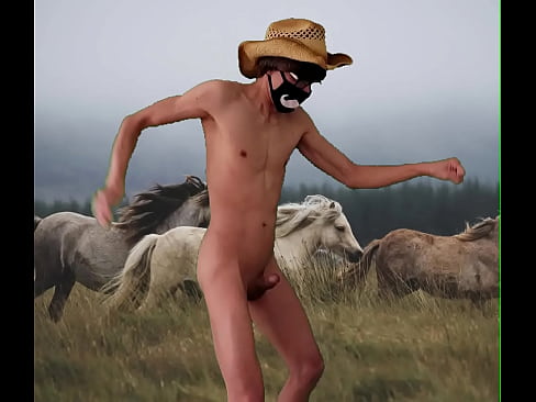 Naked riding an imaginary horse