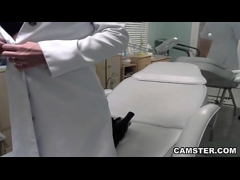 Blonde doctor plays with her vibrator at work