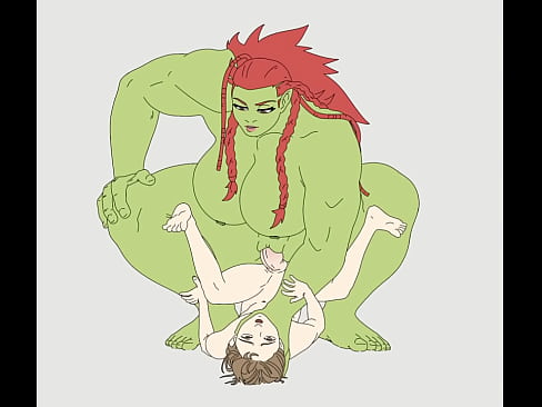 muscular orc girl rides slim man