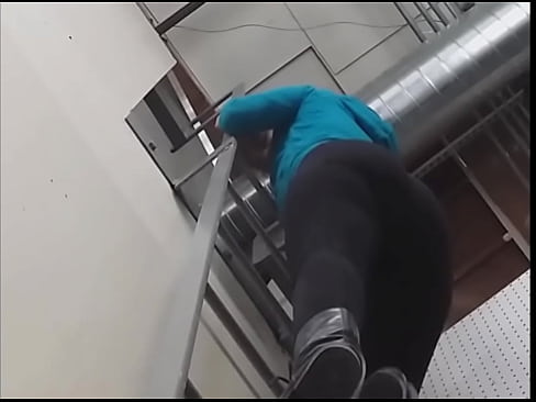 Girl In Tight Leggings Climbs Down Ladder