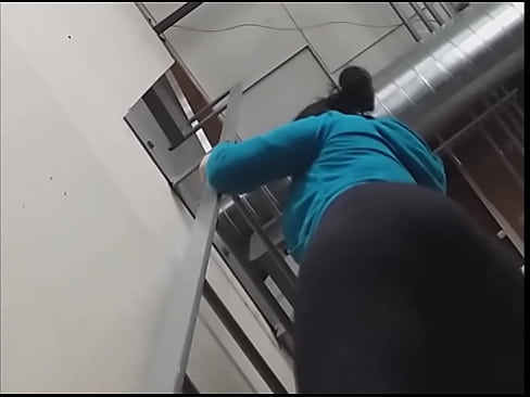 Girl In Tight Leggings Climbs Down Ladder