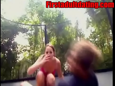 Public amateur teen sex on trampoline