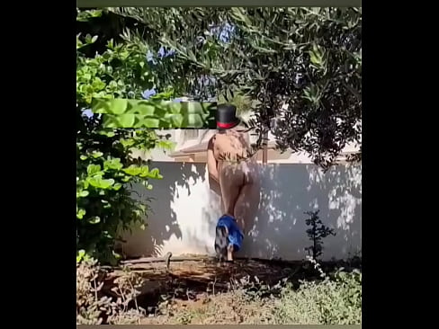 Unashamed girl show big ass naked gardening