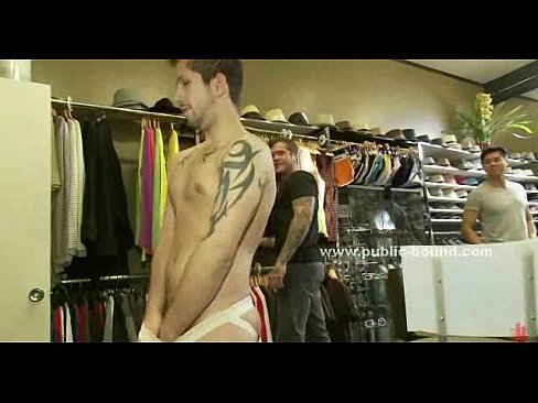 Undressed in shop in public group sex