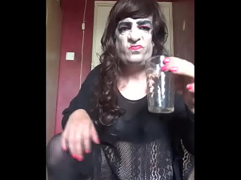 crossdresser likes the taste of his own piss