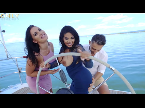 Busty Honey Demon and Kesha Ortega awesome threesome in the boat