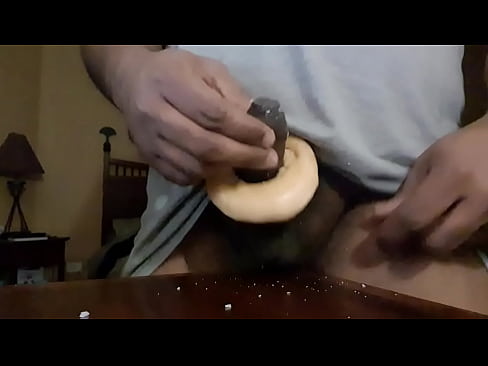 hairy uncut indian cock fucking a doughnut