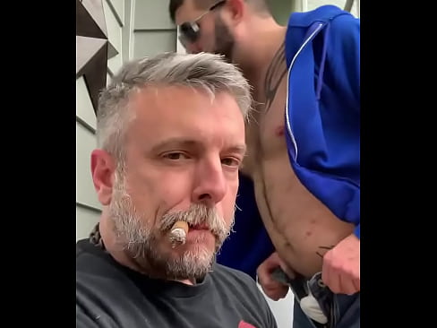 My step Daddy gags on a large cock