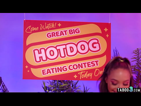 Hotdog eating contest ends in lesbian threesome fuck
