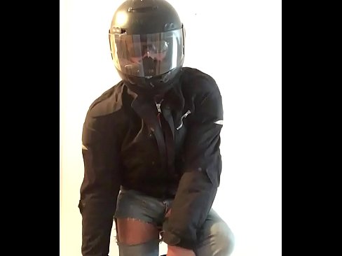 horny biker plaing with dildo and jerking off