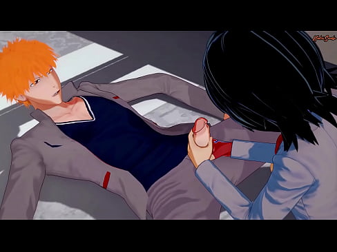 Ichigo fucking Rukia hard and filling her with cum.