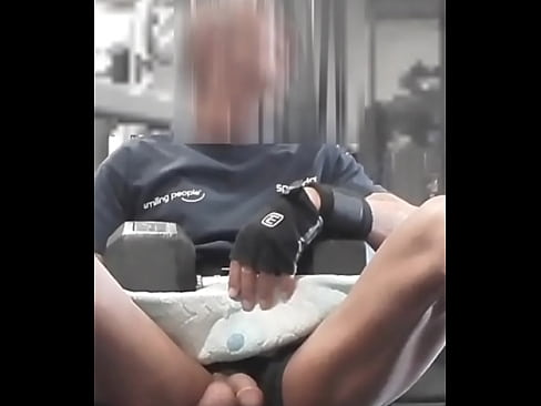 Showing off my stiff cock in the weight room during my hip thrust