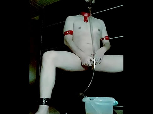 Stupid Fag Cumdump pump down a full bucket of piss into his public toilet stomach - Piss Boy MS