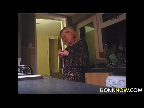 Blonde babe gets fucked in kitchen